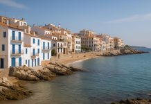 Архитектура Ла-Эскалы старые дома, бухты и белые фасады