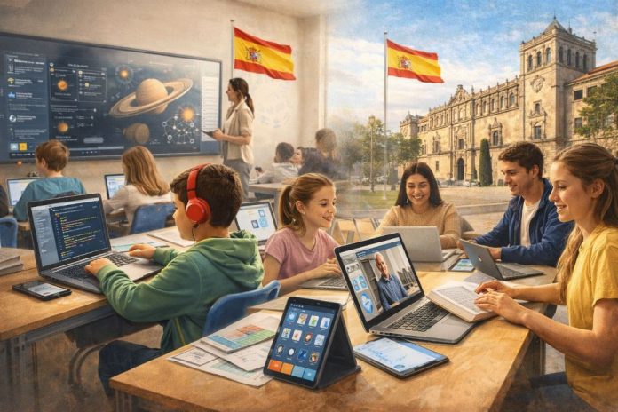 Цифровизация образования в Испании школы и университеты Цифровизация образования в Испании развивается как на уровне школ, так и в университетском секторе, но в этих двух сферах она имеет разные акценты. В школьной системе основной упор делается на базовую цифровую инфраструктуру, подготовку учителей и включение цифровой компетентности в повседневный учебный процесс. В университетах цифровизация связана не только с обучением, но и с дистанционными форматами, управлением данными, исследовательской инфраструктурой и более широким переходом к цифровой академической среде. Общая рамка при этом остаётся национальной и европейской: Испания развивает свои программы в русле общеевропейского курса на качественное и доступное цифровое образование. В школьном образовании одним из центральных направлений стал план #DigEdu, о котором Европейская комиссия пишет как о программе с бюджетом свыше 1,66 млрд евро. В рамках этого плана автономные сообщества должны распределить 300 тысяч переносных устройств, оснастить 240 тысяч классов интерактивными цифровыми системами и обеспечить аккредитацию цифровых компетенций для 560 тысяч учителей. Эти цифры хорошо показывают, что цифровизация в Испании понимается не как добавление отдельных гаджетов, а как перестройка школьной среды в масштабе всей страны. Параллельно действует и программа #CompDigEdu, направленная на развитие цифровых навыков у учителей и учащихся на всех уровнях образования. Eurydice указывает, что она встроена в Национальный план цифровых компетенций и призвана развивать цифровую компетентность как часть базовой подготовки, а не как узкоспециальный навык. С этим связаны и школьные цифровые планы центров, которые помогают каждой школе выстраивать собственную цифровую стратегию — от выбора платформ до организации учебной работы и оценки результатов. В университетской сфере цифровизация выглядит более разнообразно. Испанские вузы развивают смешанное и дистанционное обучение, цифровые сервисы для студентов и преподавателей, а также инфраструктуру для открытой науки. Показателен пример UNED — Национального университета дистанционного образования, который давно работает как крупная цифровая университетская сеть и, по опубликованным данным, обучает свыше 140 тысяч студентов в официальных программах. На уровне исследовательской политики цифровизация университетов тесно связана и с Национальной стратегией открытой науки 2023–2027, где подчёркиваются открытый доступ к публикациям и данным, использование цифровых платформ и расширение открытых образовательных ресурсов. При этом цифровизация не снимает старых проблем полностью. Даже при крупных государственных вложениях многое зависит от региона, уровня школы или университета и качества подготовки преподавателей. Поэтому испанская модель сегодня строится не вокруг идеи «технологии ради технологии», а вокруг более прагматичной задачи: сделать цифровые инструменты обычной частью обучения, не разрушая базовые принципы доступности и качества образования.