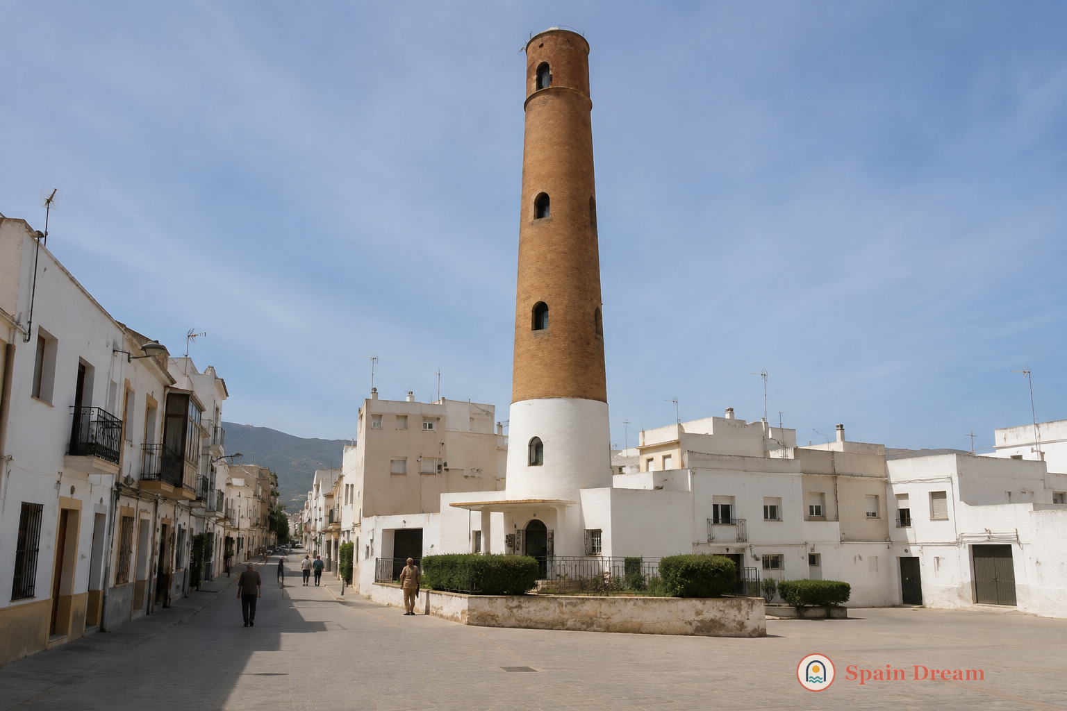 Torre de los Perdigones в Адре и сохранившиеся элементы исторического промышленного комплекса на фоне городских кварталов