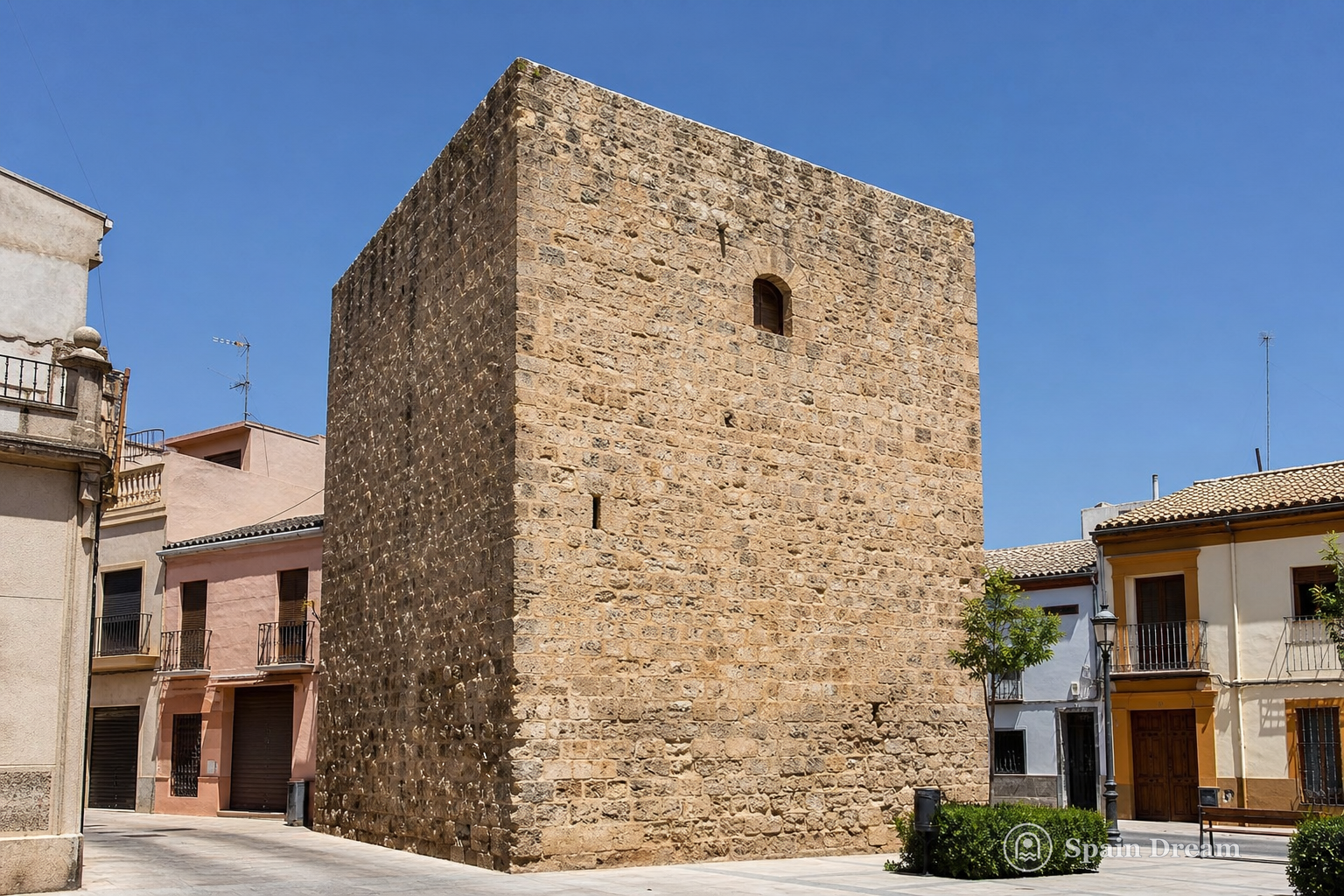 Массивная исламская Torre de la Plaça на центральной площади Бенифайо