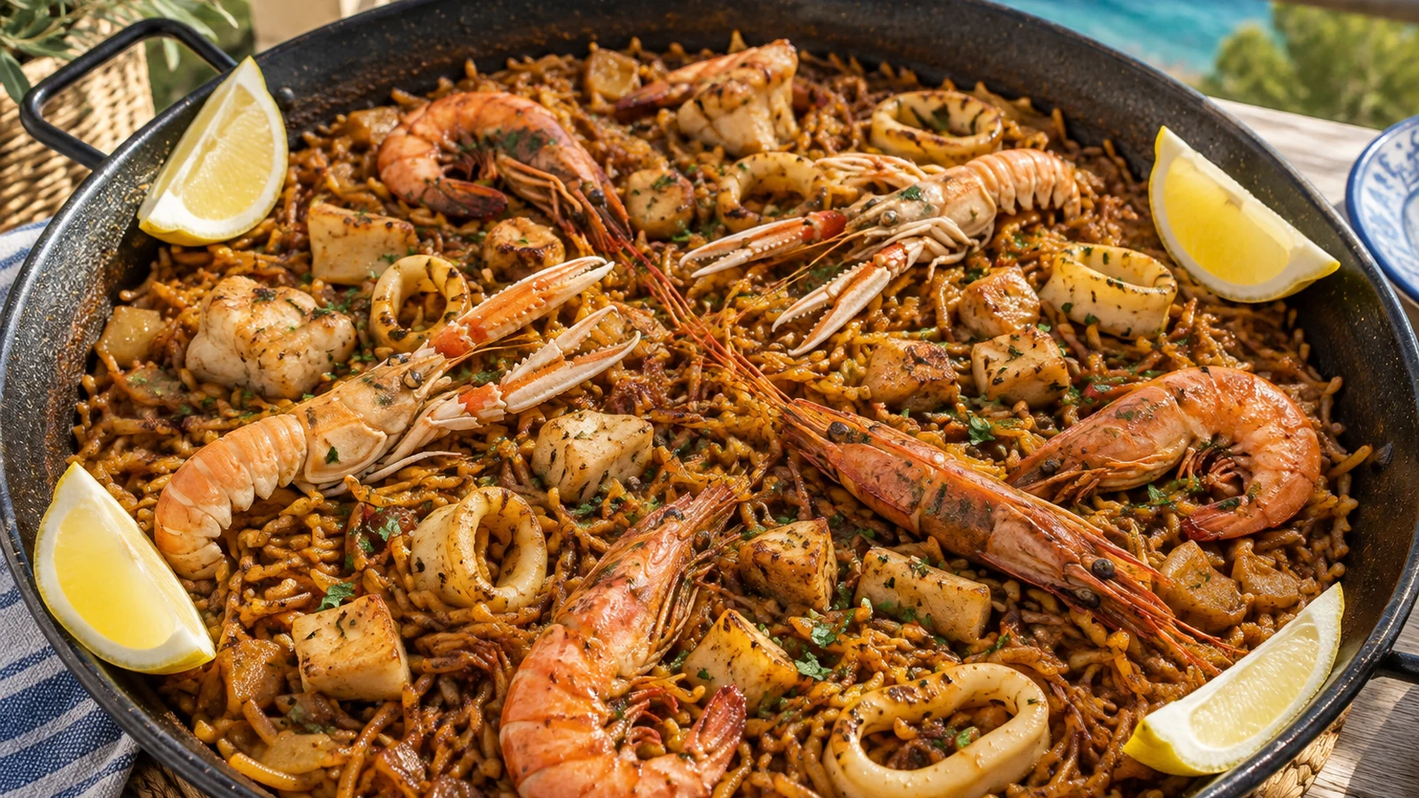 Валенсийская фидеуа с короткой лапшой и морепродуктами