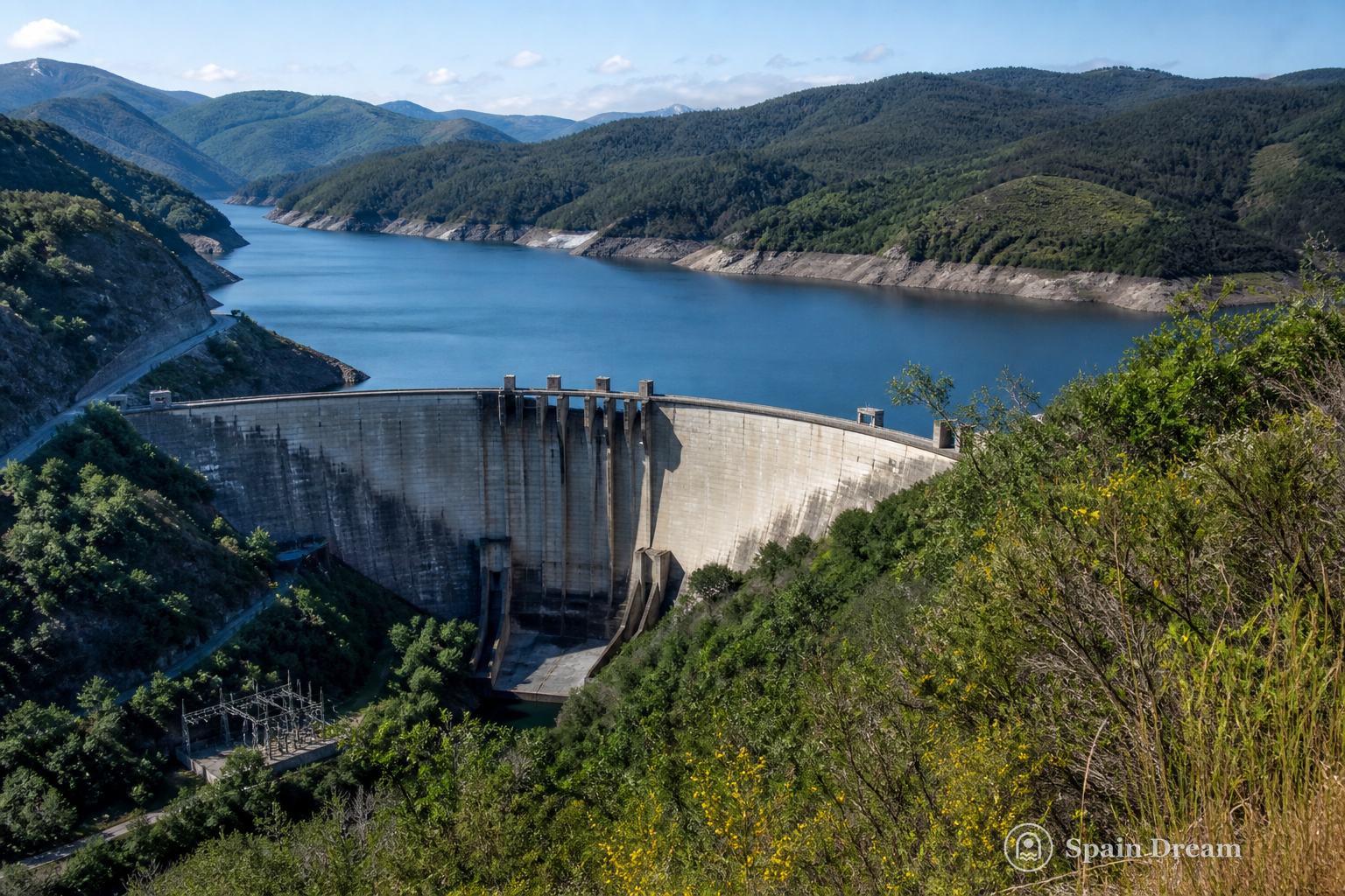 Плотина и водохранилище Салиме в лесистой долине