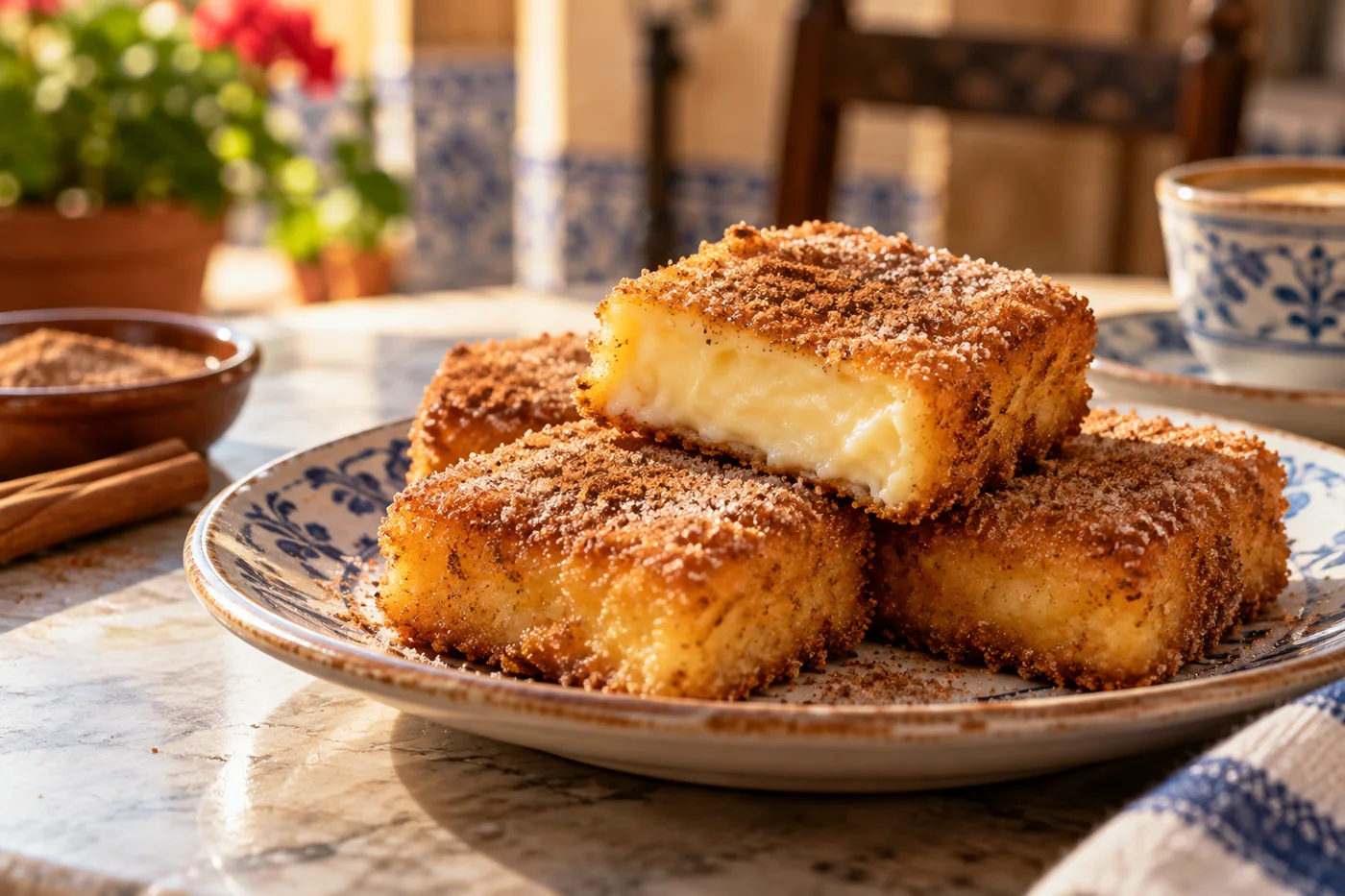 Золотистые кусочки лече фрита с корицей и сахаром