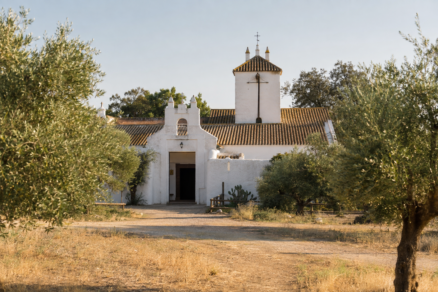 Белёная Hacienda Porzuna среди оливковых деревьев в Майрена-дель-Альхарафе