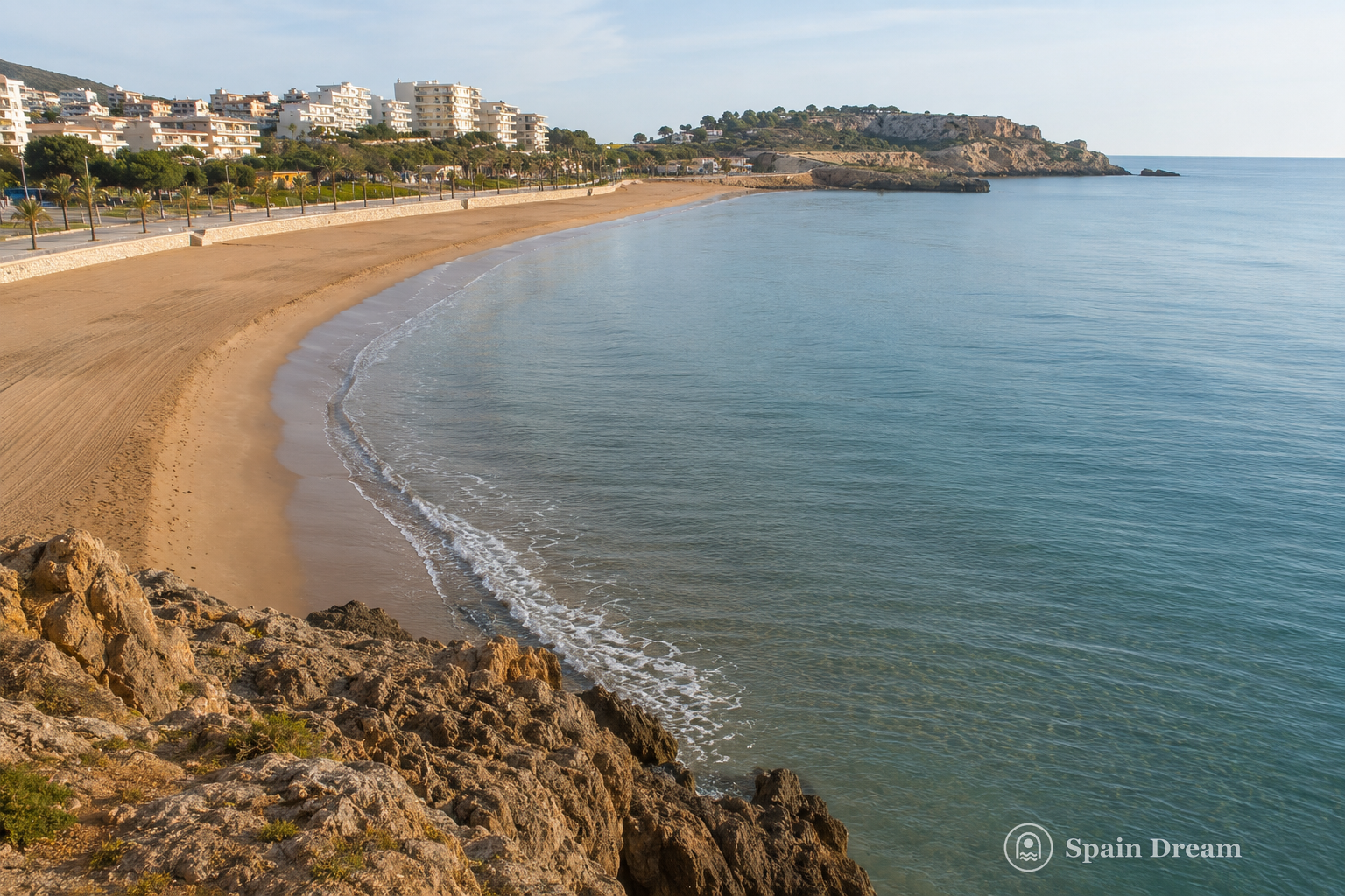 Прибрежная Vía Verde del Mar у Оропеса-дель-Мар с морем, скалистыми бухтами, соснами и старой железнодорожной трассой