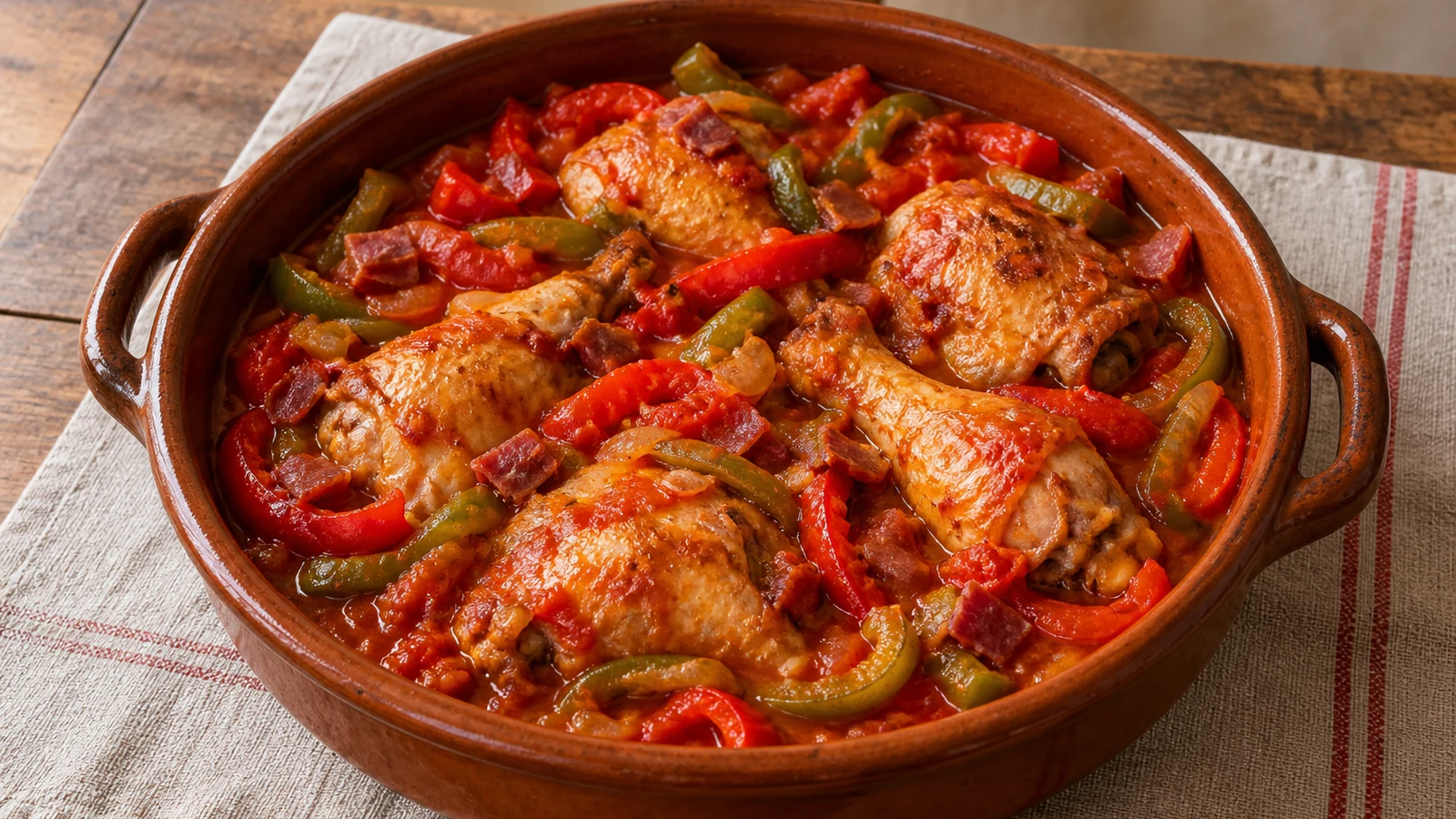 Арагонская курица чилиндрон с перцем и томатами