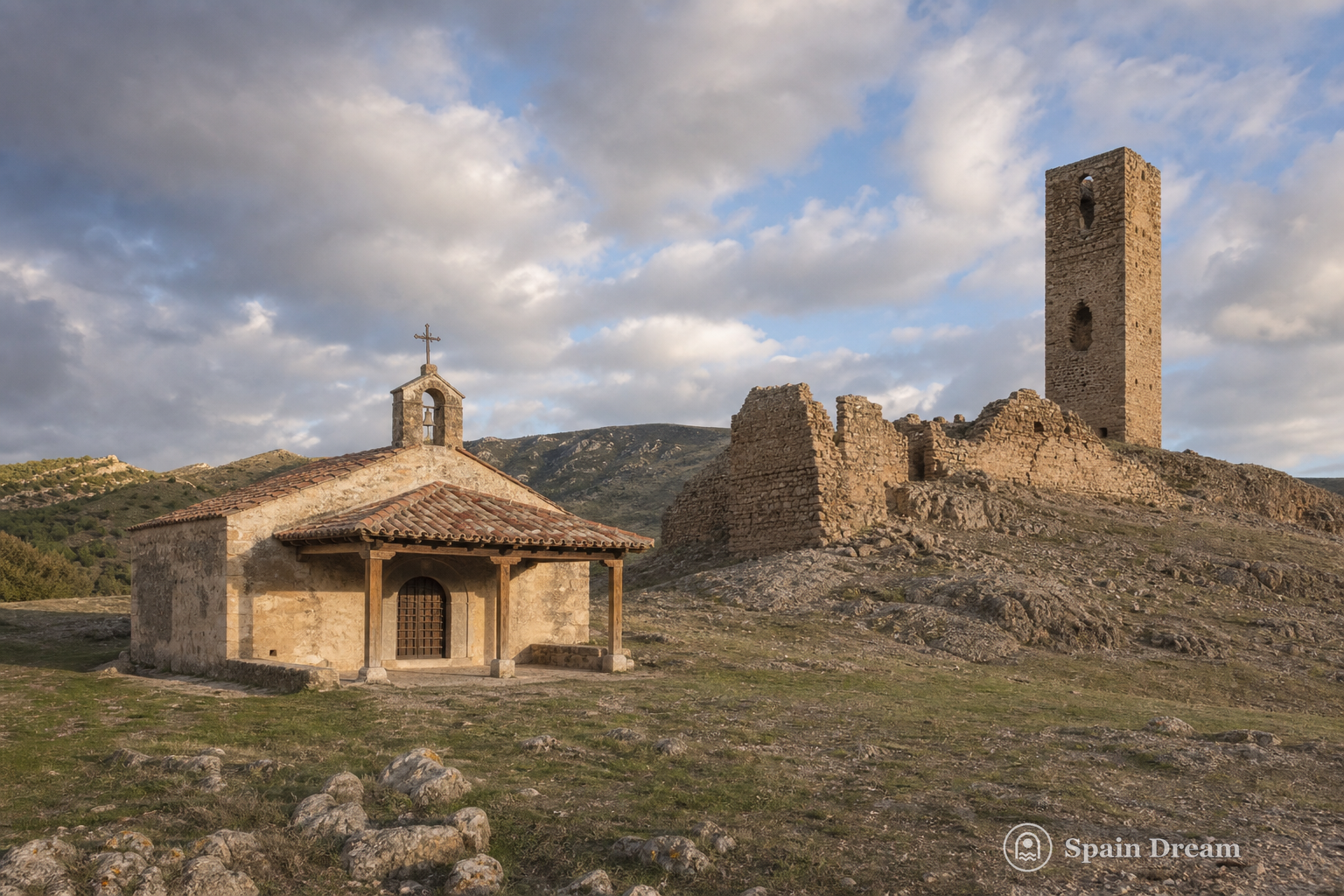 Часовня и руины замка Прадас
